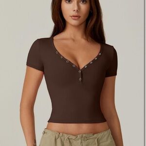 New Qinsen brown soft button up shirt size small